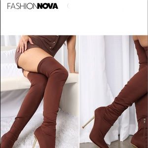 🍫FASHION NOVA CHOCOLATE OVER THE KNEE WITH GOLD 🥇 HEEL INSIDE ZIPPER BOOTS🎉